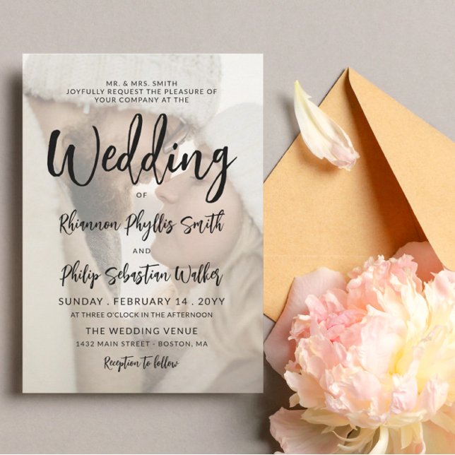 Charming Black Calligraphy Foto Wedding Einladung (Von Creator hochgeladen)