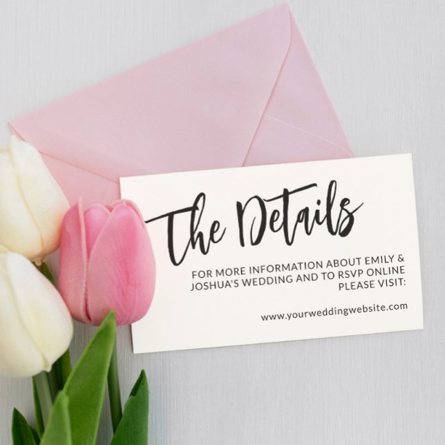 Charming Black Calligraphy Wedding Details Begleitkarte (Von Creator hochgeladen)