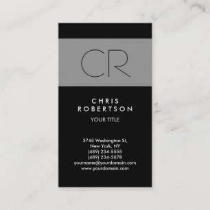 Charming Black Gray Strip Monogram Business Card Visitenkarte