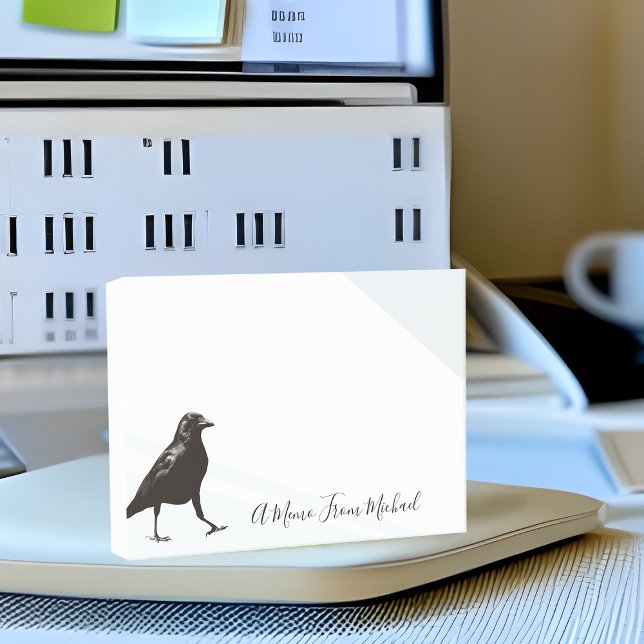 Charming Black Raven Strutting Bird White & Gray Post-it Klebezettel (Charming crow "from the desk of" post it notepad)