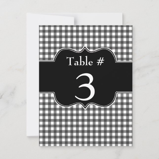 Charming Black & White Gingham Wedding Table Card Einladung (Vorderseite)