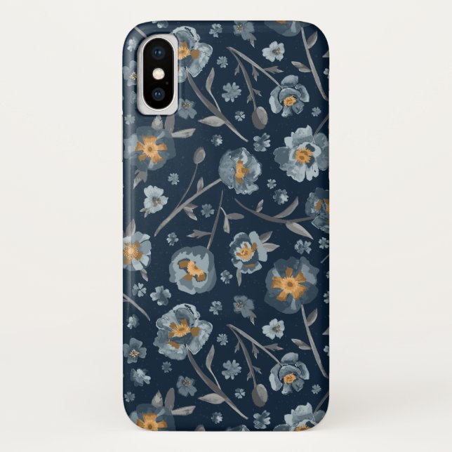 Charming Blue Grey Yellow Poppies Blumendruck Case-Mate iPhone Hülle (Rückseite)