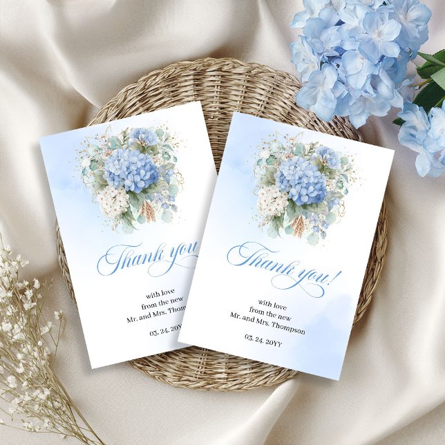 Charming Blue Hydrangeas Eucalyptus Wedding thanks Dankeskarte (Charming Blue Hydrangeas Eucalyptus Wedding thank you card

)