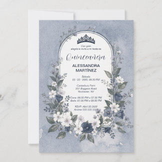 Charming Blue Oval Frame Quinceañera Photo Einladung