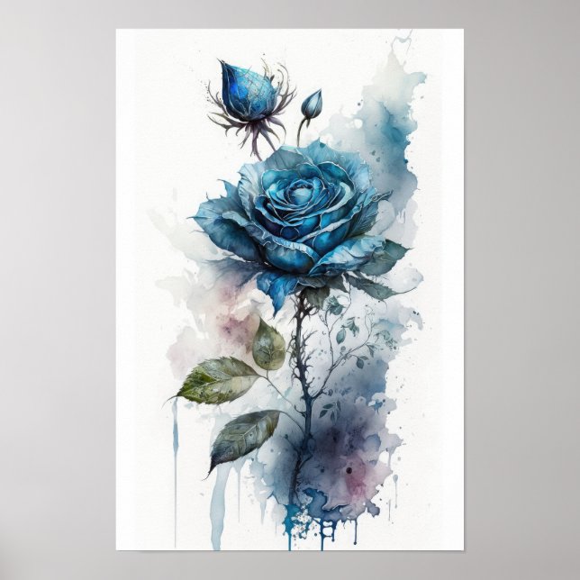 Charming Blue Rosen Watercolor Poster (Vorne)