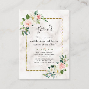 Charming Blush Bloral Gold Marmor Hochzeitsdetails Begleitkarte