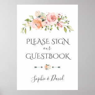 Charming Blush Cream Floral Gästebuch-Zeichen Poster