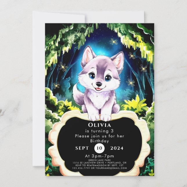 Charming Boho Woodland Wolf Geburtstag Einladung (Vorderseite)