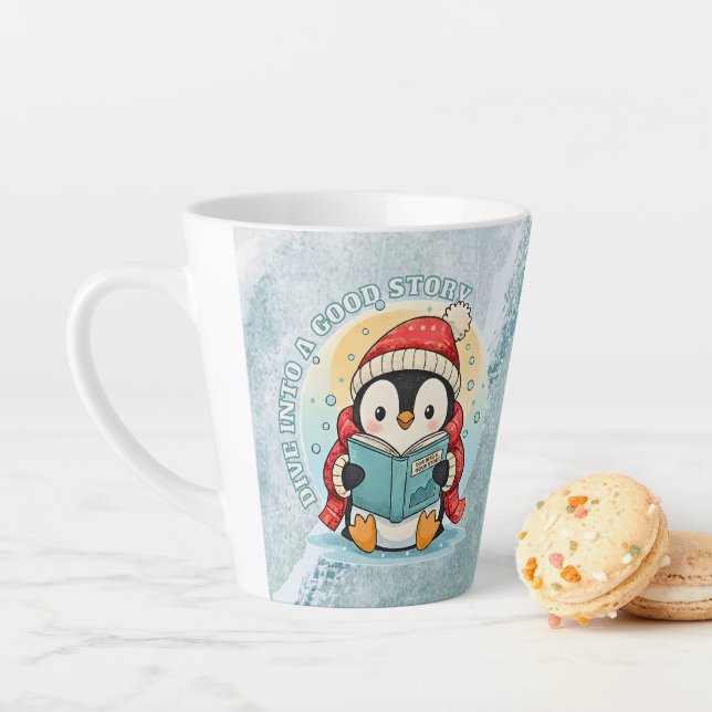 Charming Bookish Penguin Cozy Latte Coffee Mug (En situation)