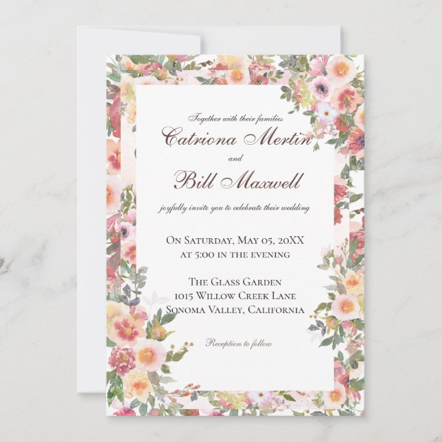 Charming Botanical Floral Wedding Invitation Einladung (Vorderseite)