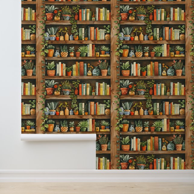 Charming Botanische Bibliothek Wasserfarbenbücher Tapete (Anwendung)