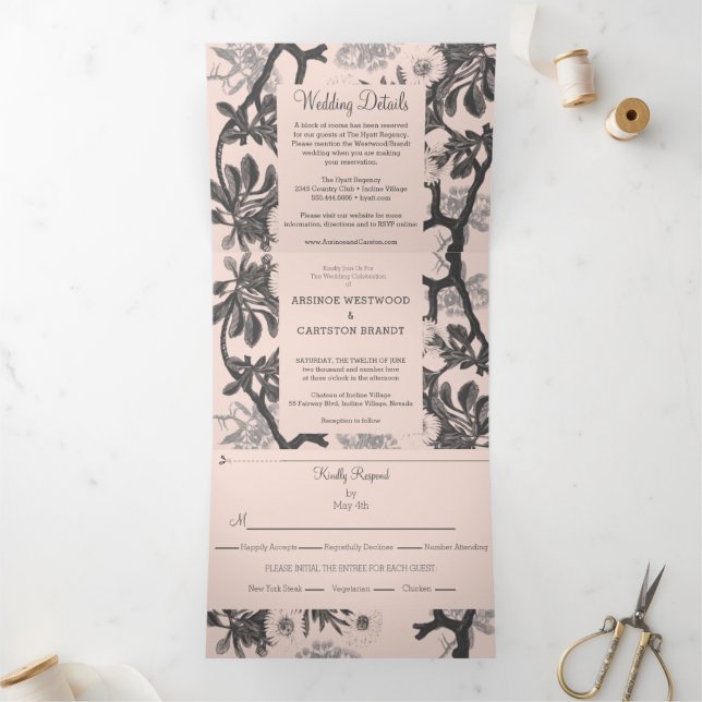 Charming Botanische Hochzeit Dreifach Gefaltete Einladung (Innenseite)