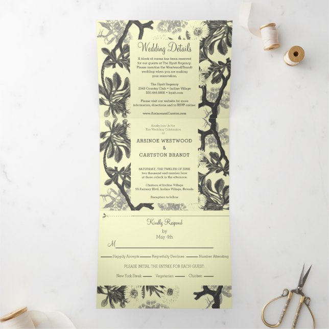 Charming Botanische Hochzeit Dreifach Gefaltete Einladung (Innenseite)