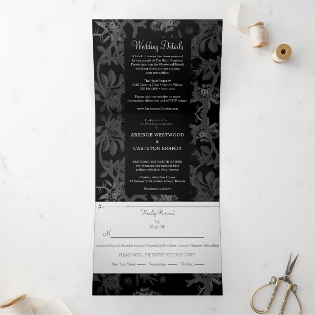 Charming Botanische Hochzeit Dreifach Gefaltete Einladung (Innenseite)