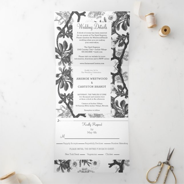 Charming Botanische Hochzeit Dreifach Gefaltete Einladung (Innenseite)