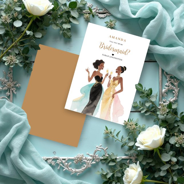 Charming Bridal Party 2 Exquisite Ladies Proposal (Glam Bridal Party Two Exquisite Afroamerican Ladies Proposal Cards for Wedding. )