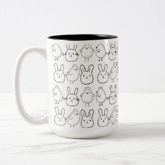 CHARMING BUNNIES AND CHICKS ILLUSTRATION ZWEIFARBIGE TASSE