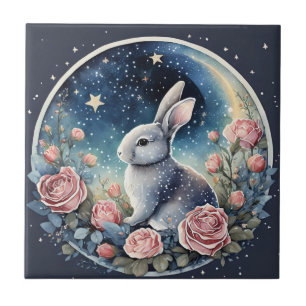 Charming Bunny in einer Frühlingswiese unter einem Fliese