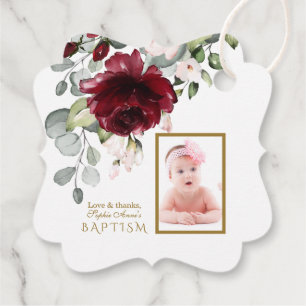 Charming Burgund Blume Girl Foto Taufe Geschenkanhänger