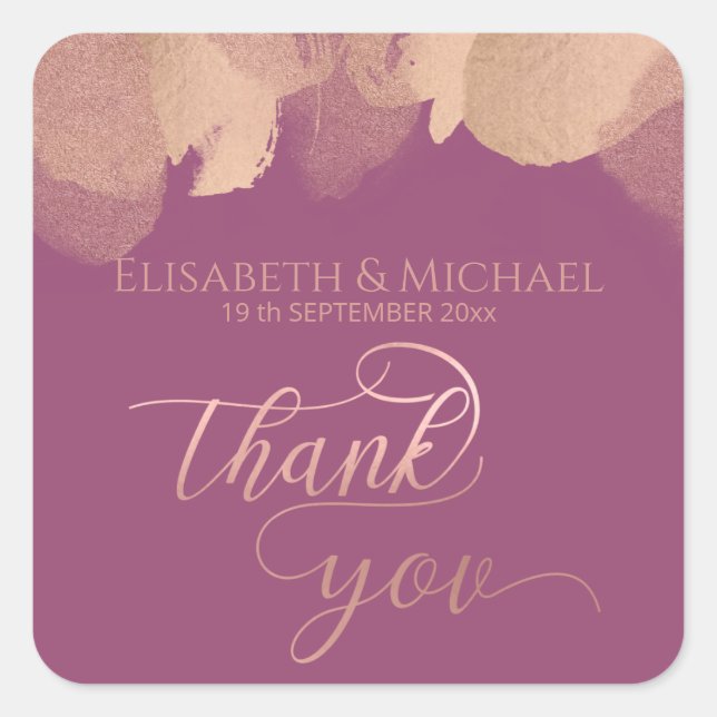 Charming Cassis Rose Gold Aquarellkalligrafie Quadratischer Aufkleber (Vorderseite)