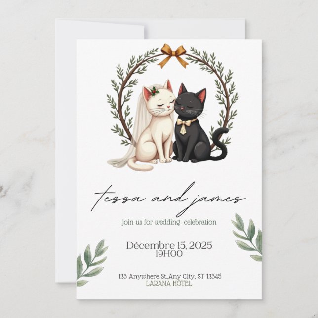  Charming Cat Couple Wedding Invitation  (Devant)