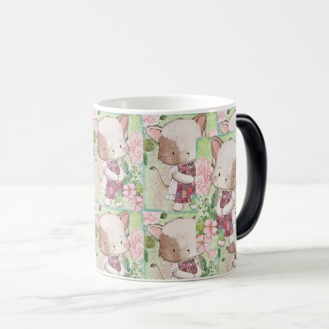 Charming Cat Girl mit Vintager Blüte Verwandlungstasse (VorderseiteRechts)