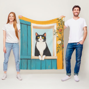 Charming Cat im Fenster Fleecedecke