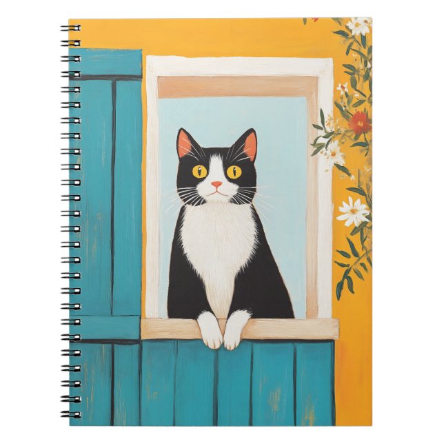 Charming Cat im Fenster Notizblock (Vorderseite)