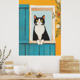 Charming Cat im Fenster Poster