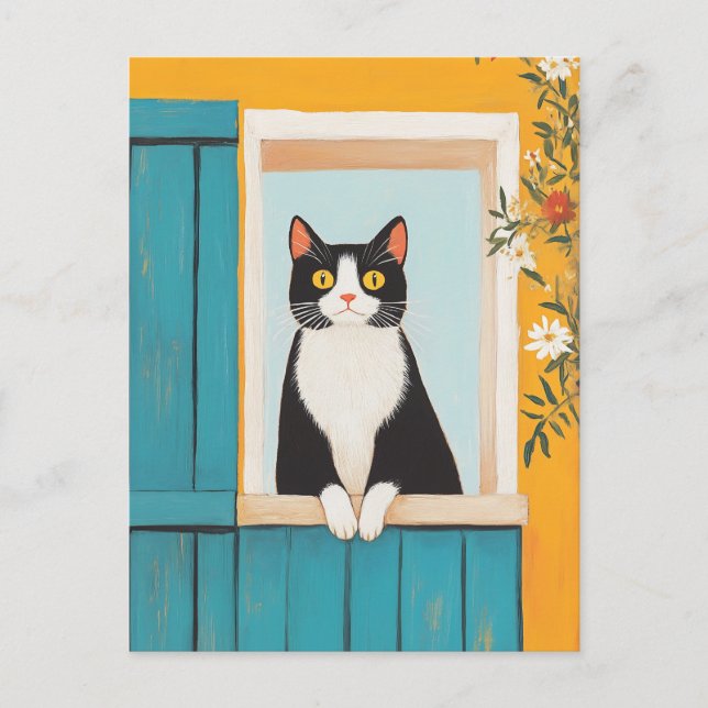 Charming Cat im Fenster Postkarte (Vorderseite)