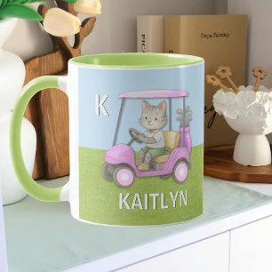 *Charming Cat Pink Cart Purr-fectly on Par Tasse