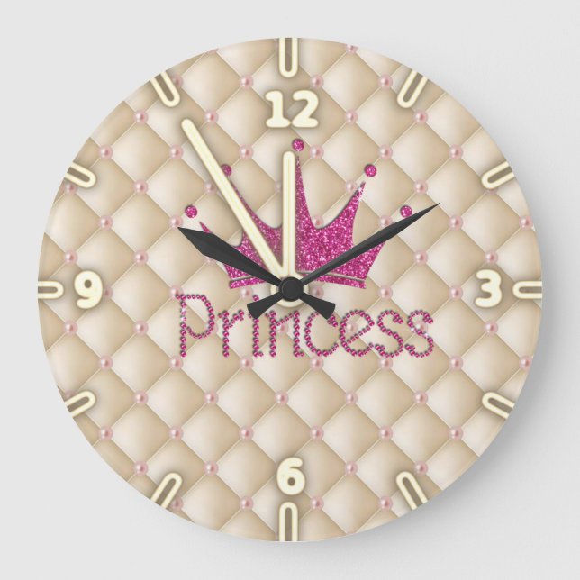 Charming Chic Pearls, Tiara, Prinzessin, Glitterie Große Wanduhr (Vorderseite)