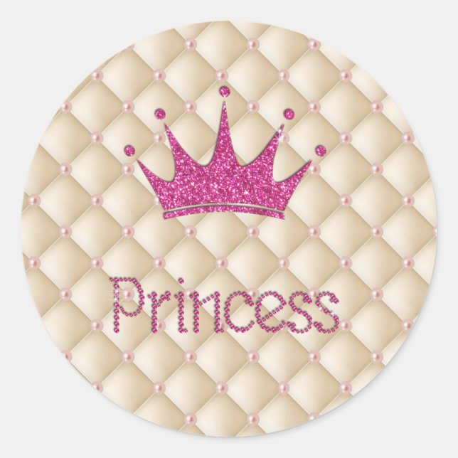 Charming Chic Pearls, Tiara, Prinzessin, Glitterie Runder Aufkleber (Vorderseite)
