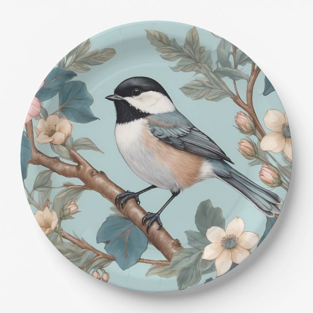 Charming Chickadee Bird Pappteller (Vorderseite)