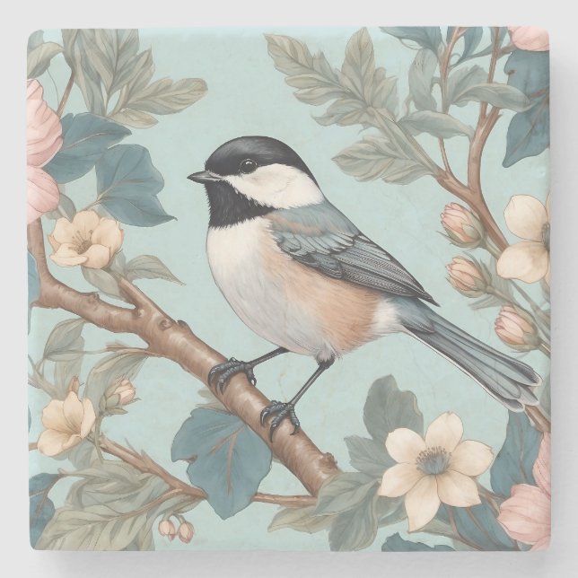 Charming Chickadee Bird Steinuntersetzer (Vorderseite)