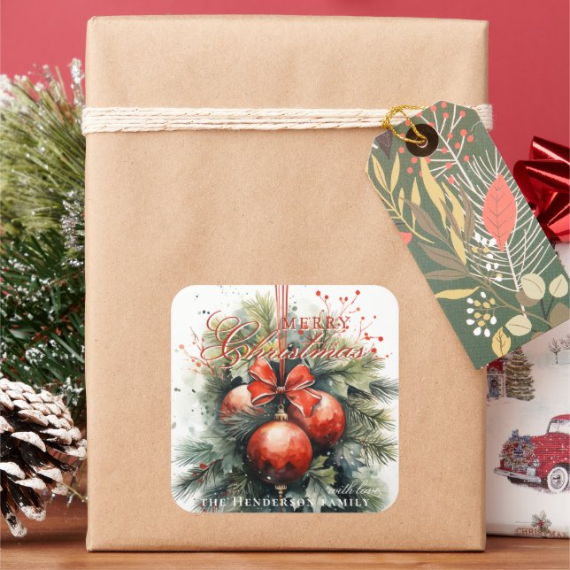 Charming Christmas Mistletoe Custom Number Quadratischer Aufkleber (Feiertag)