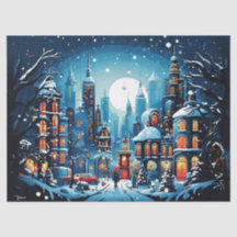 Charming City Christmas Scene Decoupage Craft Papa