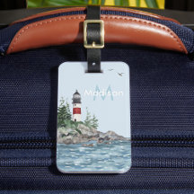 Charming Coastal Lighthouse Rocks Monogram Name