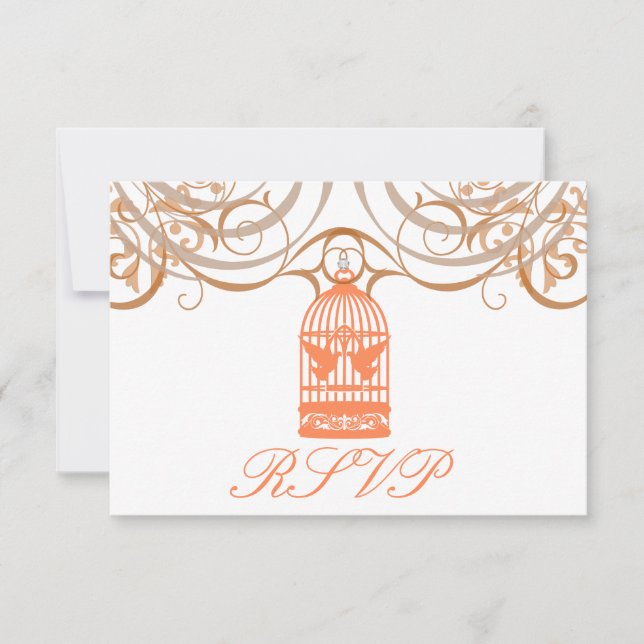 Charming Coral Birdcage Rsvp Invitation (Devant)