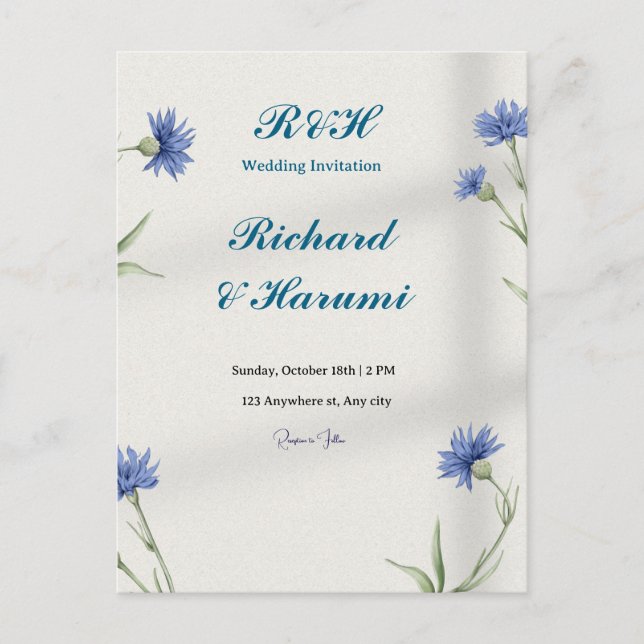"Charming Custom Wedding Invitation" Postkarte (Vorderseite)