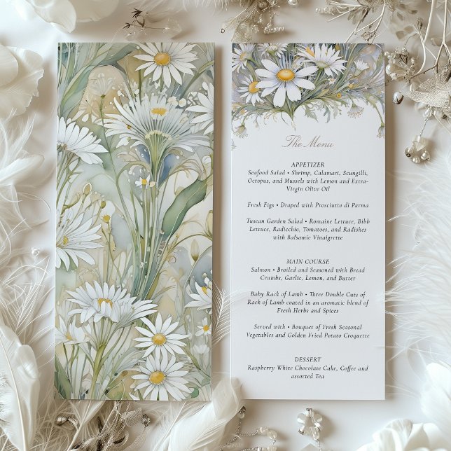 Charming Daisy Wedding Menu Delikatessen Pastell Einladung (Von Creator hochgeladen)