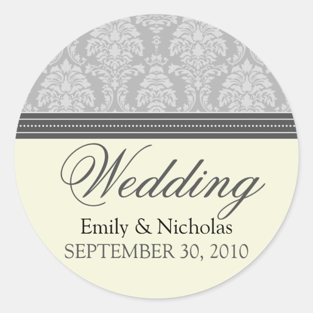 Charming Damask Wedding Invitation Siegel (silber) Runder Aufkleber (Vorderseite)