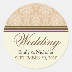 Charming Damask Wedding Invitation Siegel (taupe) Runder Aufkleber