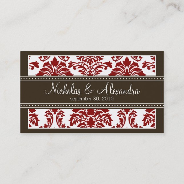 Charming Damask Wedding Web Business Card (rot) Visitenkarte (Vorderseite)