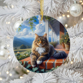 Charming Domestic Medium Hair Cat Keepsake Keramik Ornament