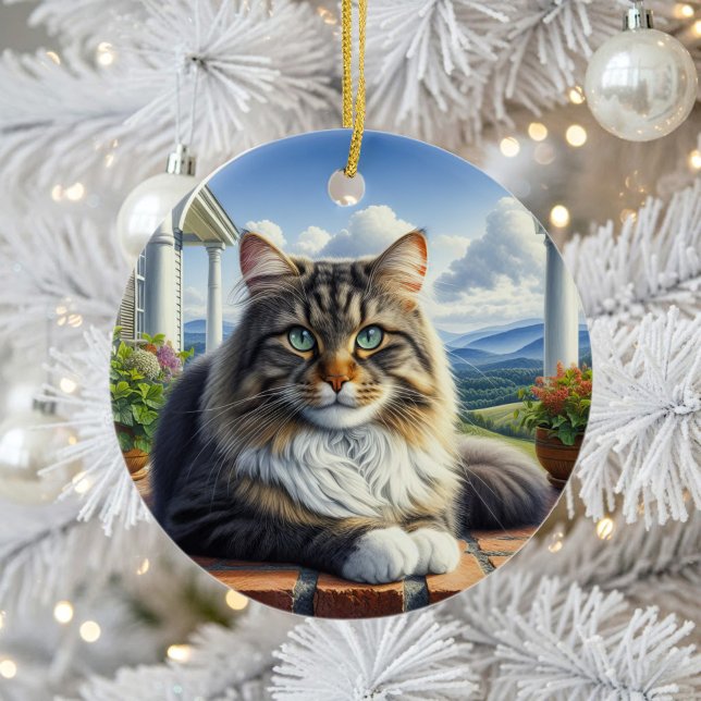 Charming Domestic Medium Hair Cat Keepsake Keramik Ornament (Von Creator hochgeladen)