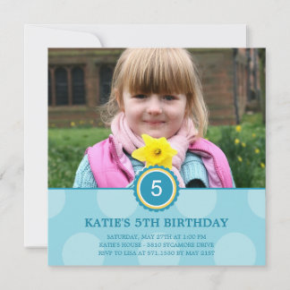 Charming Dots Foto Geburtstagseinladung (Blau) Einladung