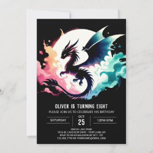 Charming Dragon Birthday Editable Einladung