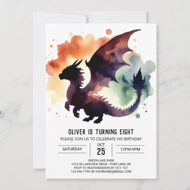 Charming Dragon Birthday Printable Einladung (Vorderseite)