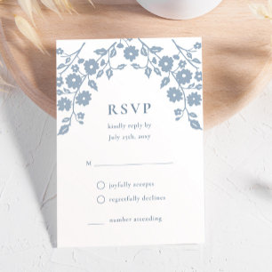 Charming Dusty Blue Folk Blume Einfach floral RSVP Karte